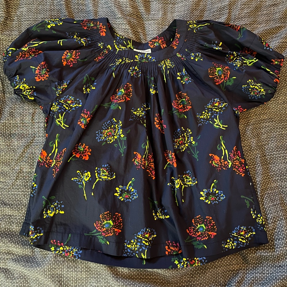 Ulla Johnson ruched top with puffed sleeves.